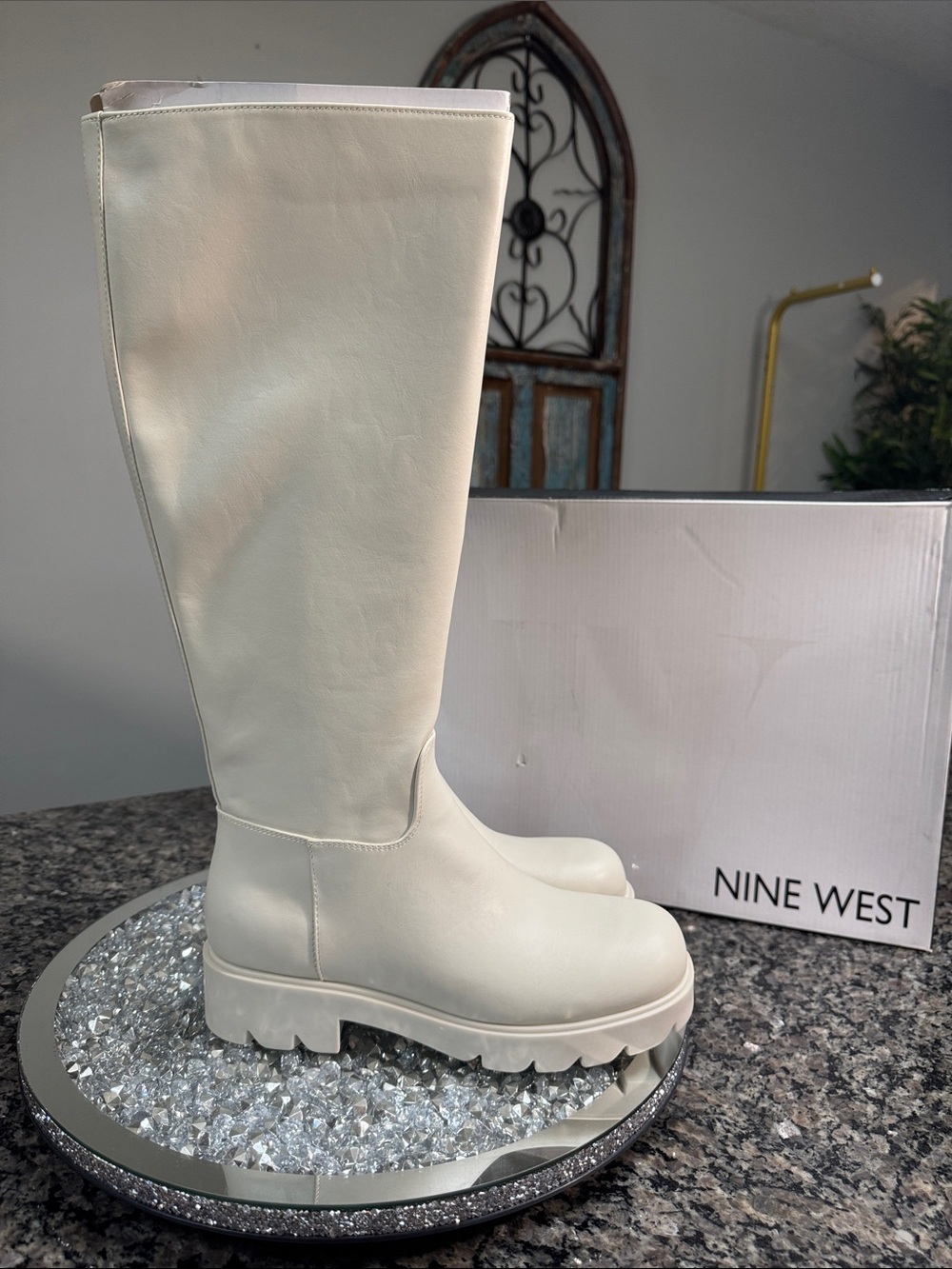Nine West Verve3 Ivory Knee high Lug Sole Boots NEW 9